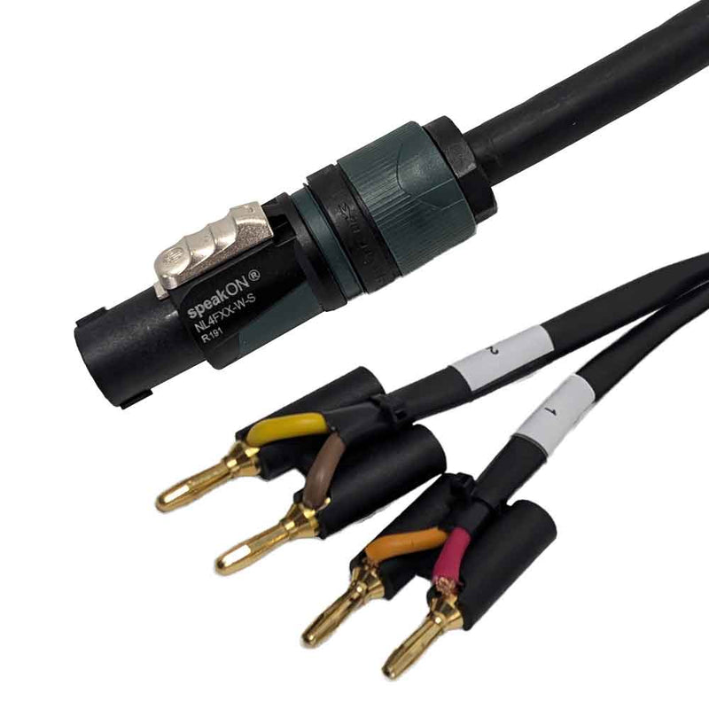 Premium Phantom Cables 4-Pole SpeakON to 2 x Dual Banana Clip Speaker Cable FT4