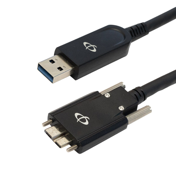 USB 3.1 Type A Male to Micro-B Male AOC Drag Chain Cable with Thumbscrews - 10Gbps - 800mA - Black