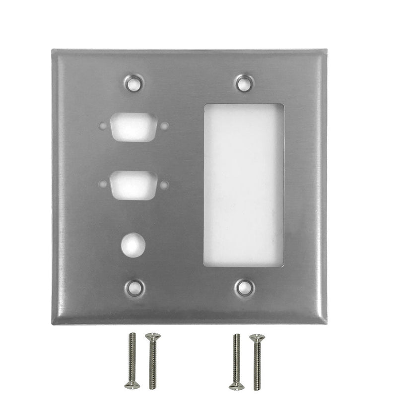 Double Gang - 2x ICDB Cutout  - 1x 3/8 inch Hole - 1x Decora - Stainless Steel Wall Plate