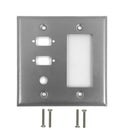 Double Gang - 2x ICDB Cutout  - 1x 3/8 inch Hole - 1x Decora - Stainless Steel Wall Plate