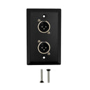 Single Gang 2 x XLR Male Stainless Steel Wall Plate Kit - BLACK