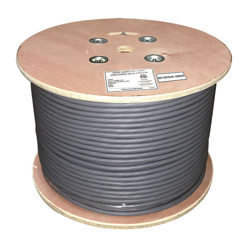 1000ft 25 Pair CAT5E Solid UTP FT4/CMR Bulk Cable - Grey