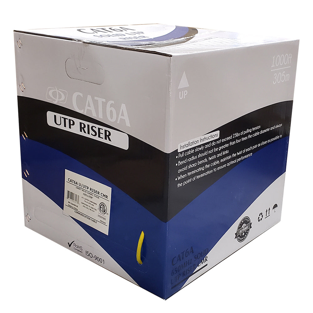 Cmr Riser Cable 1000ft 4 Pair CAT6A Solid U/UTP 650Mhz 23AWG CMR Riser Bulk Cable