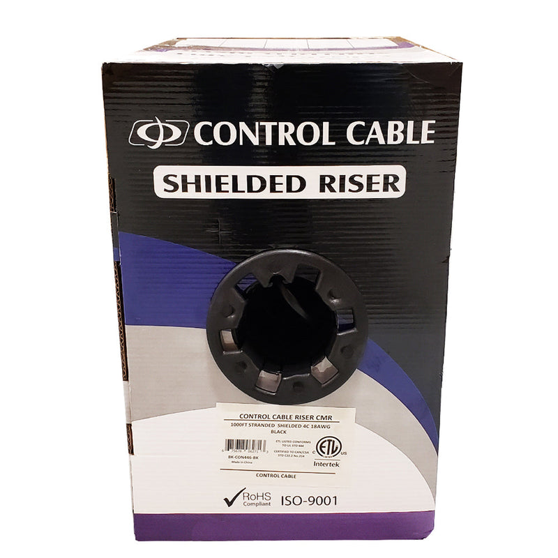 1000ft 4C 18AWG Stranded Control Cable CMR Shielded - Black