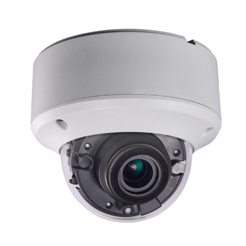 2MP Dome TVI CVBS Camera Varifocal Lens Ultra Lowlight IR with 130ft Range 12V or 24V Power IP67 Rated - White