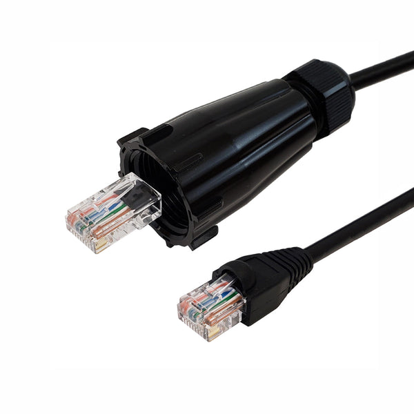 Male with IP68 Shroud to RJ45 Cat5e UTP Gel Filled Outdoor UV / Direct Burial Patch Cable - Black