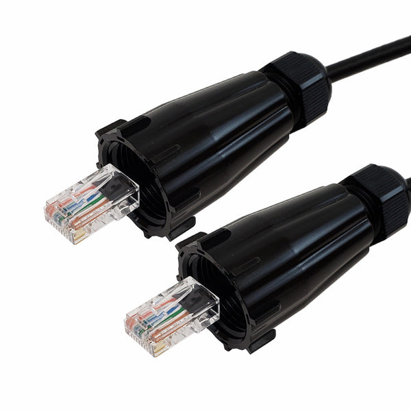 to RJ45 Male with IP68 Shroud Cat5e UTP Gel Filled Outdoor UV / Direct Burial Patch Cable - Black
