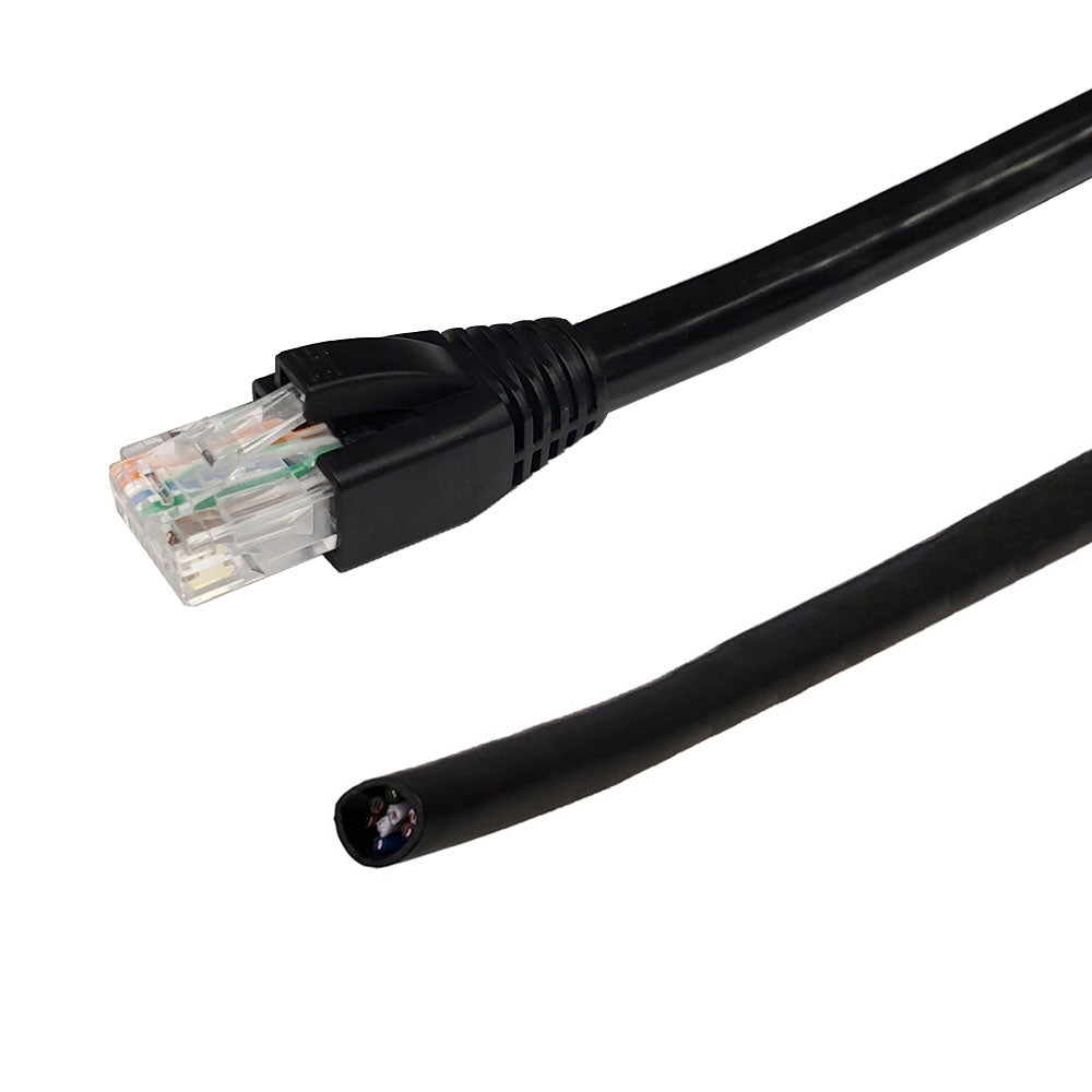 RJ45 to Blunt CAT6A Solid UTP Outdoor UV Direct Burial Pigtail Cable - Black