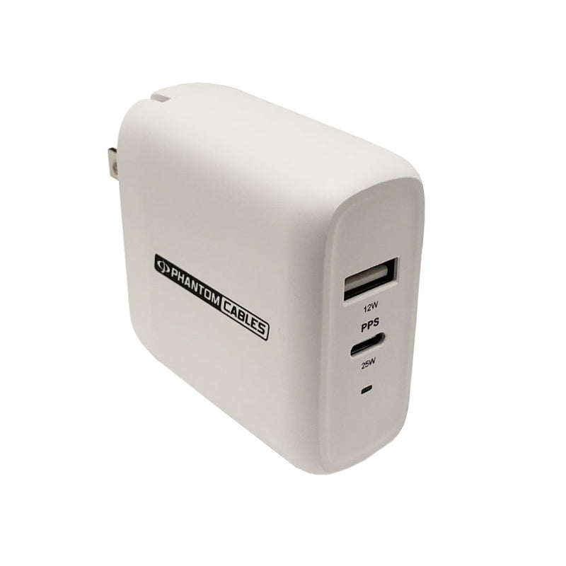 USB Wall Charger - 37W - USB Type-C (25W) - USB Type-A (12W) - PPS - White