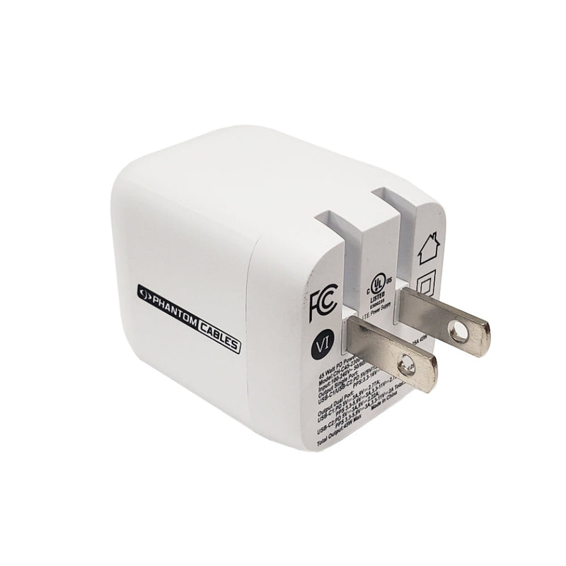 USB Wall Charger - 45W - USB Type-C (25W) - USB Type-C (20W) - GaN & PPS - White