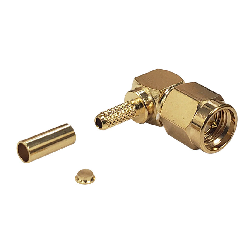 SMA Right Angle Male Crimp Connector for RG174 LMR-100 - Gold