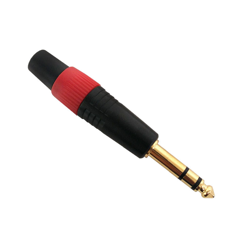 TRS Stereo Male Solder Connector Black Finish, Red Ring, Gold Plated