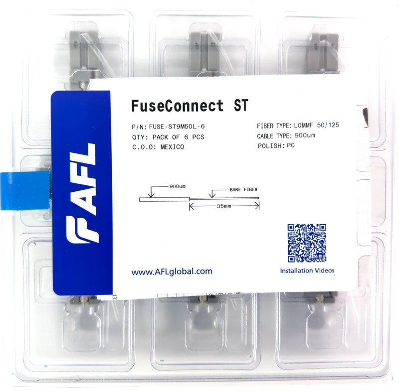 AFL FUSEConnect ST/PC MM 50u 10Gig Connector - 900um Aqua (6 pack)