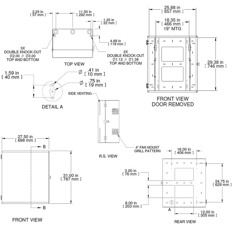 Hammond 8U Vertical Wall Mount Cabinet - Low Profile, 31 inch Height