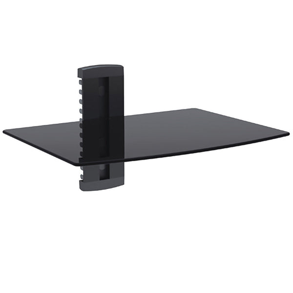 Media Player A/V Component Wall Mount Single Shelf, Glass - Black