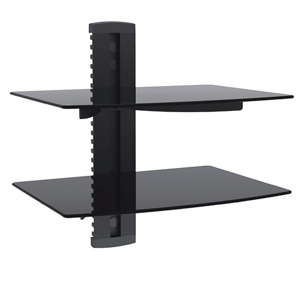 Media Player A/V Component Wall Mount Dual Shelf, Glass - Black