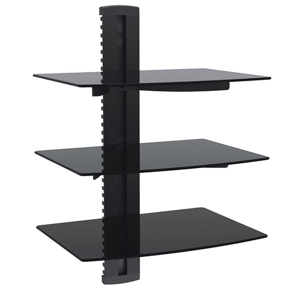 Media Player A/V Component Wall Mount Triple Shelf, Glass - Black
