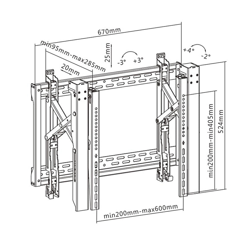 Video Wall TV Mount Bracket, Fully Adjustable Fits Sizes 45-70 inches - Maximum VESA 600x400