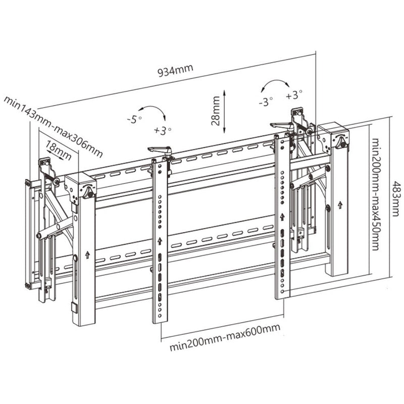 Video Wall TV Mount Bracket with Kick-Stand - Fully Adjustable - Fits TV Sizes 45-70 inches - Maximum VESA 600x400