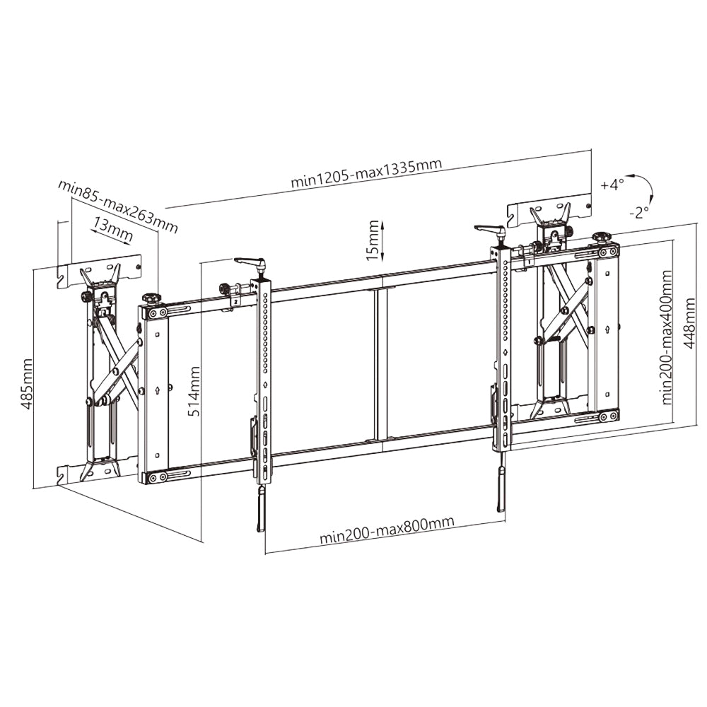 Video Wall TV Mount Bracket - Fully Adjustable - Quick Assembly - Fits Sizes 56-60 inches - Maximum VESA 800x400