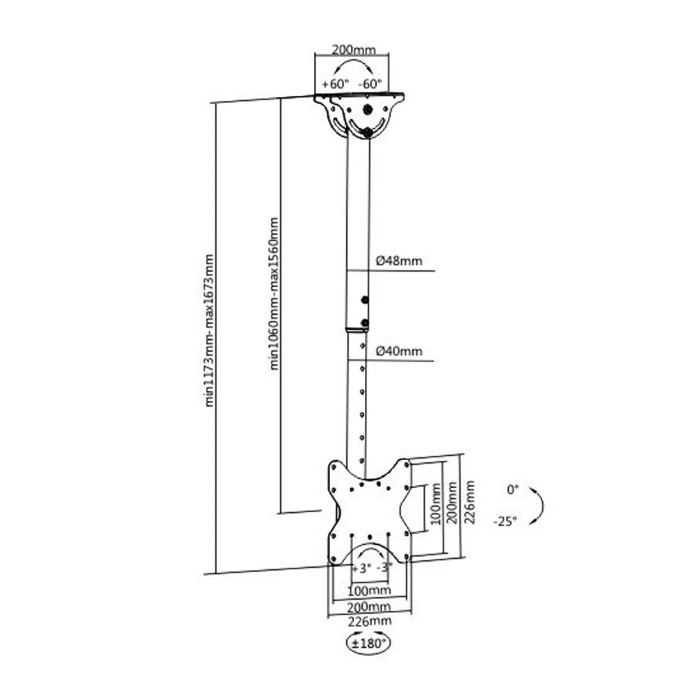 Telescopic Swivel & Tilt Ceiling Mount Bracket for Flat LCD/LEDs - Fits Sizes 23-42 inches - Maximum VESA 200x200