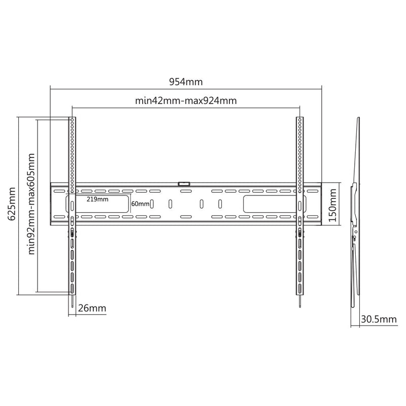 Fixed TV Wall Mount Bracket for Flat and Curved LCD/LEDs - Fits Sizes 60-100 inches - Maximum VESA 900x600