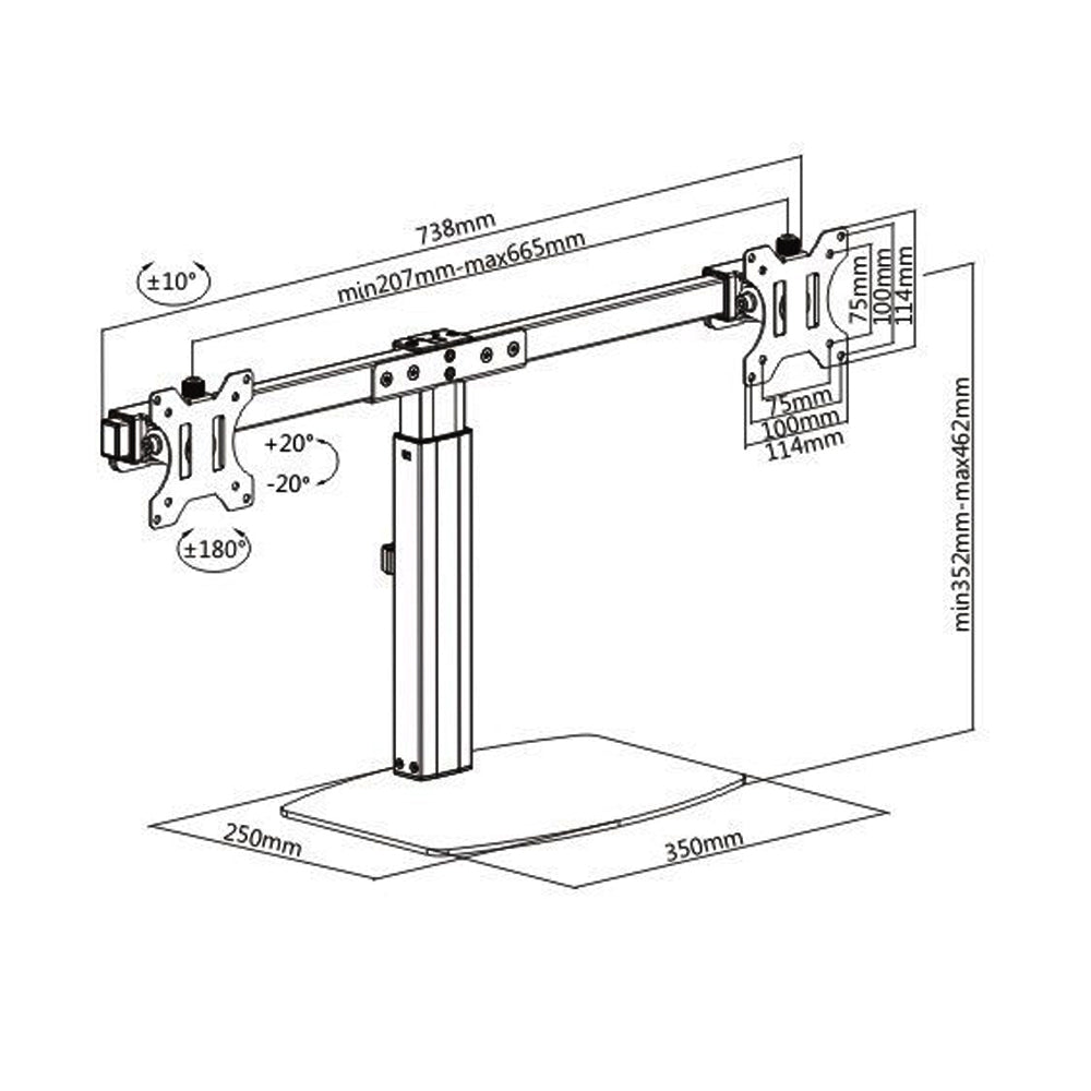 Desktop Monitor Stand, Full Motion, Dual Screen, VESA 100x100 (17-27 inch)