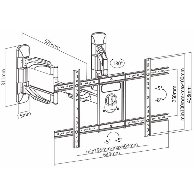 Full Motion Mount Corner Mount TV Wall Mount Bracket for Flat LCD/LEDS - Fits Sizes 37-70 inches - Maximum VESA 600x400