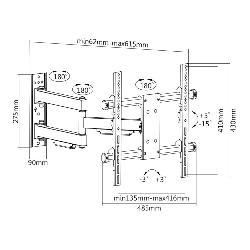Full Motion Mount TV Wall Mount Bracket for Flat and Curved LCD/LEDs - Fits Sizes 32 to 55 inches - Maximum VESA 400x400
