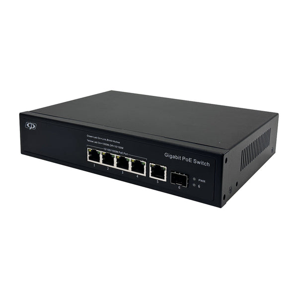 4-Port Gigabit 120W PoE+ Switch + 1-Port RJ45 Uplink + 1-Port SFP - Desktop/Wall Mount - Unmanaged - IEEE 802.3at/af