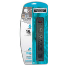 6 outlet Surge Protector - 1150J, 15ft Cord, Down Angle Plug - Black