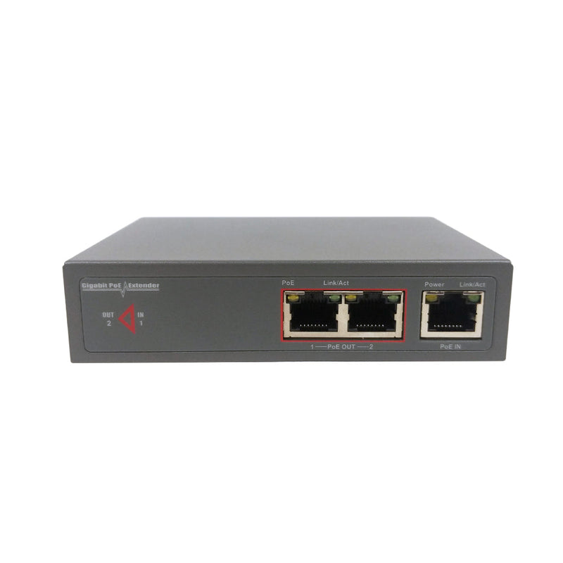 2-Channel 10/100/1000M PoE Extender 30W - IEEE 802.3af/at