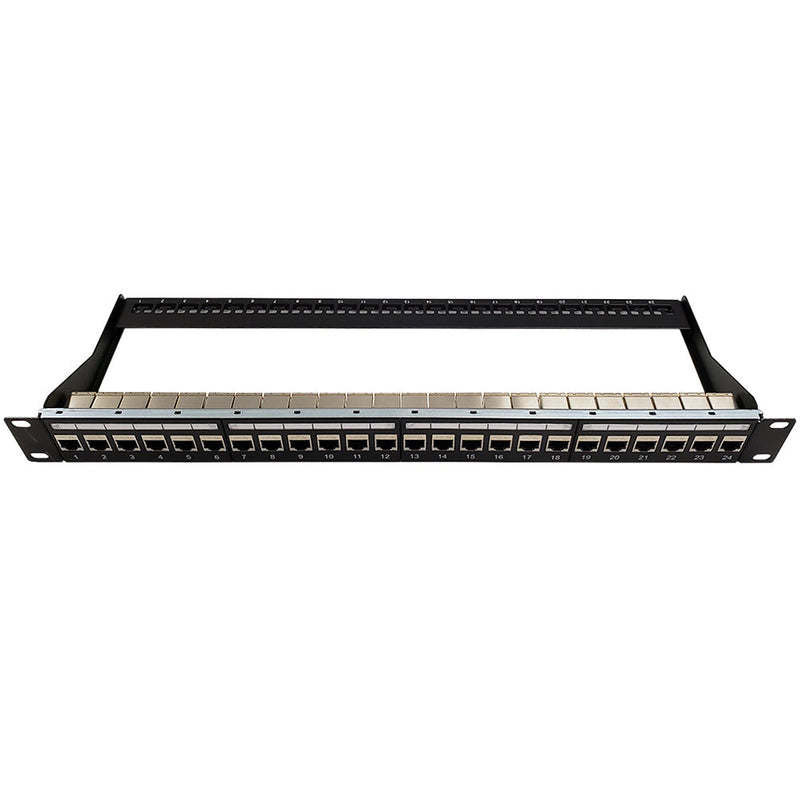 24-Port CAT6A Shielded Patch Panel, 19" Rackmount 1U - Pass-Through