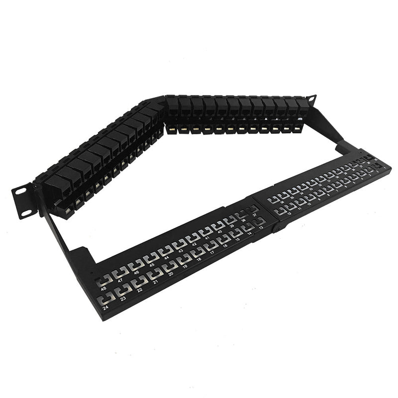 48-Port Angled CAT5e Patch Panel, 19" Rackmount 2U - Pass-Through