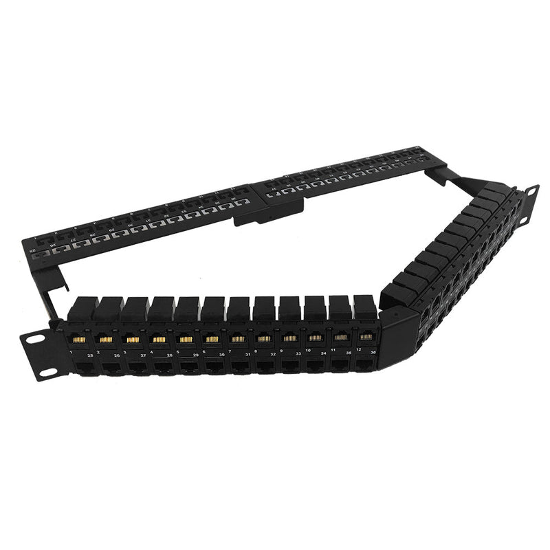 48-Port Angled CAT6 Patch Panel, 19" Rackmount 1U - Pass-Through