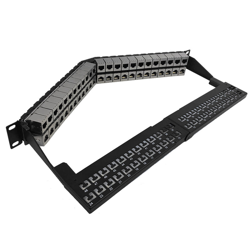 48-Port Angled CAT6 Shielded Patch Panel, 19