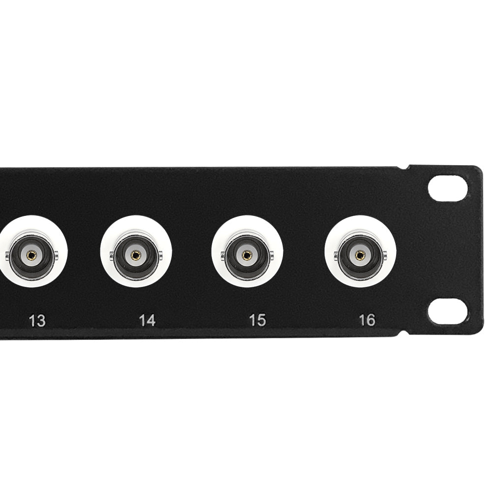 16-Port 50 Ohm BNC Patch Panel, 19 inch Rackmount 1U