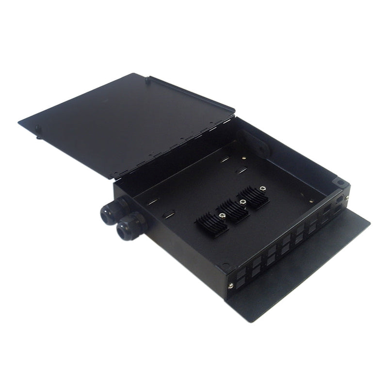 Indoor 16-Port Metal Fiber Optic Wall Mount Terminal Box - Black