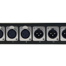 8-Port XLR Female + 8-port XLR Male patch panel, 19 inch rackmount 1U