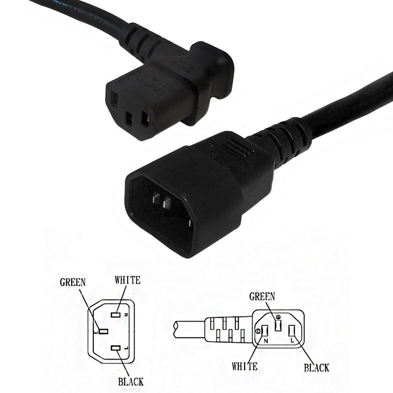 IEC C13 Left Angle to IEC C14 Power Cable - 18AWG - SJT Jacket