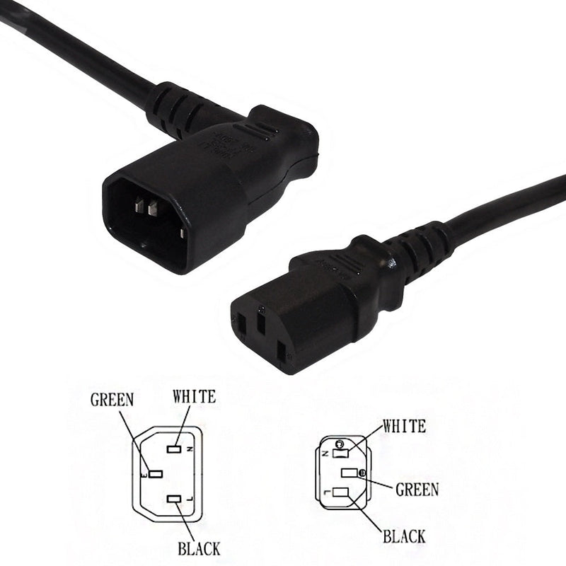 IEC C13 to IEC C14 Left Angle Power Cable - 18AWG - SJT Jacket