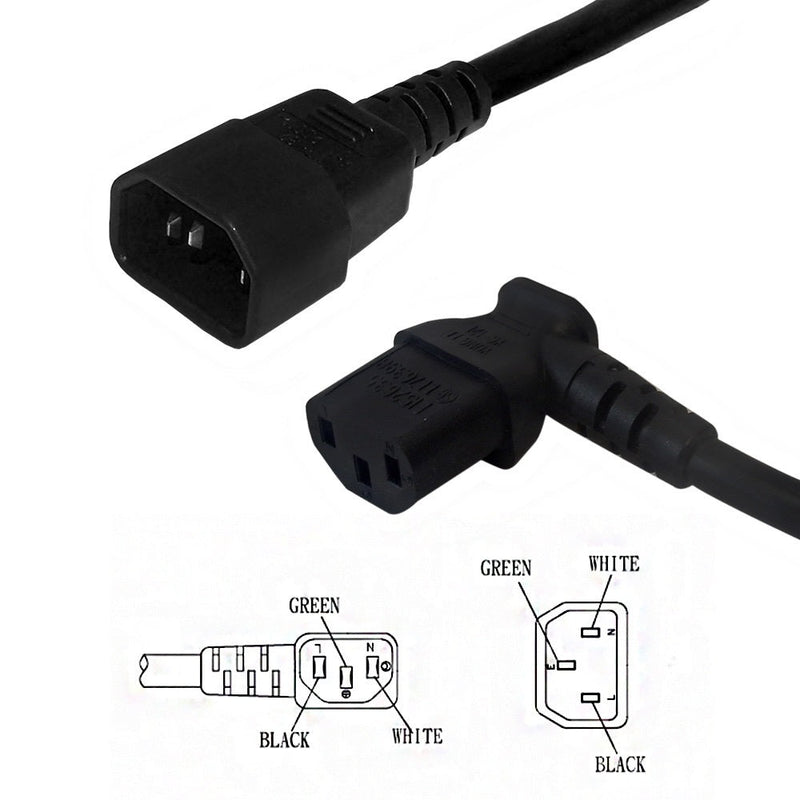 IEC C13 Right Angle to IEC C14 Power Cable - 18AWG - SJT Jacket