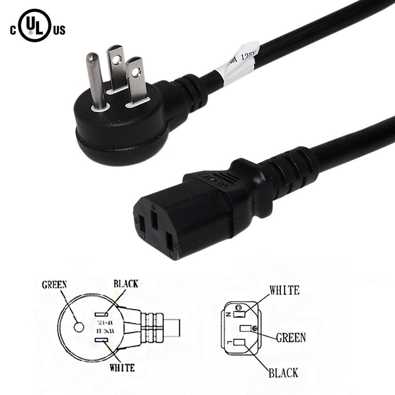 NEMA 5-15P Up Angle to IEC C13 Power Cable - SJT