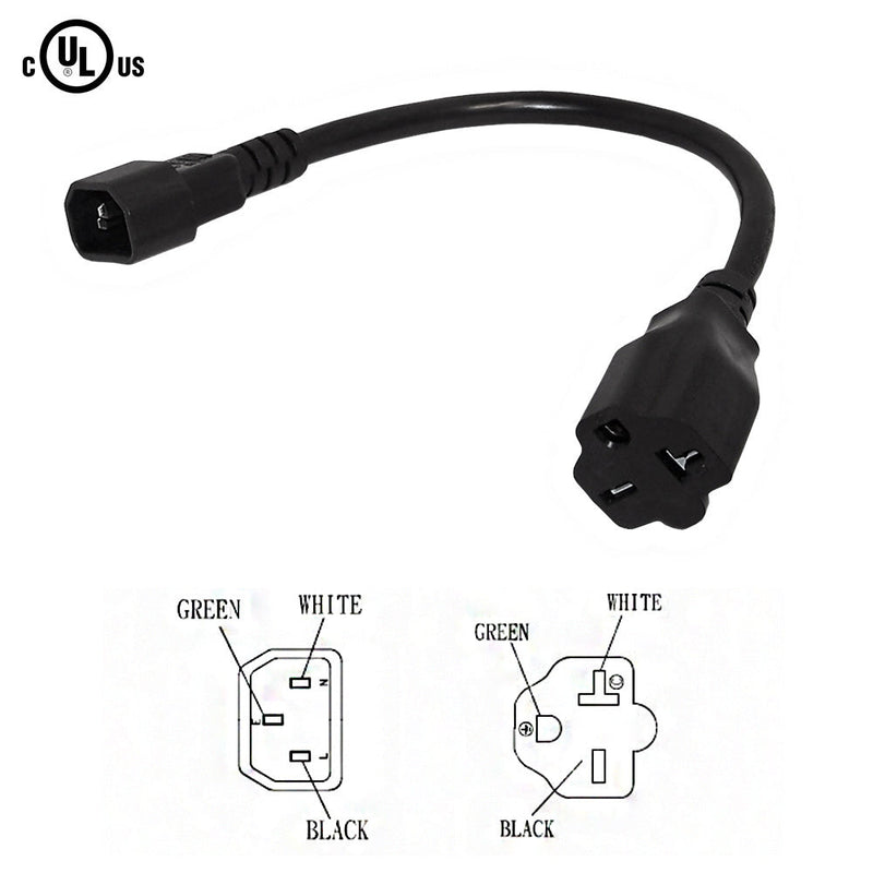 NEMA 6-15/20R to IEC C14 Power Cable - SJT