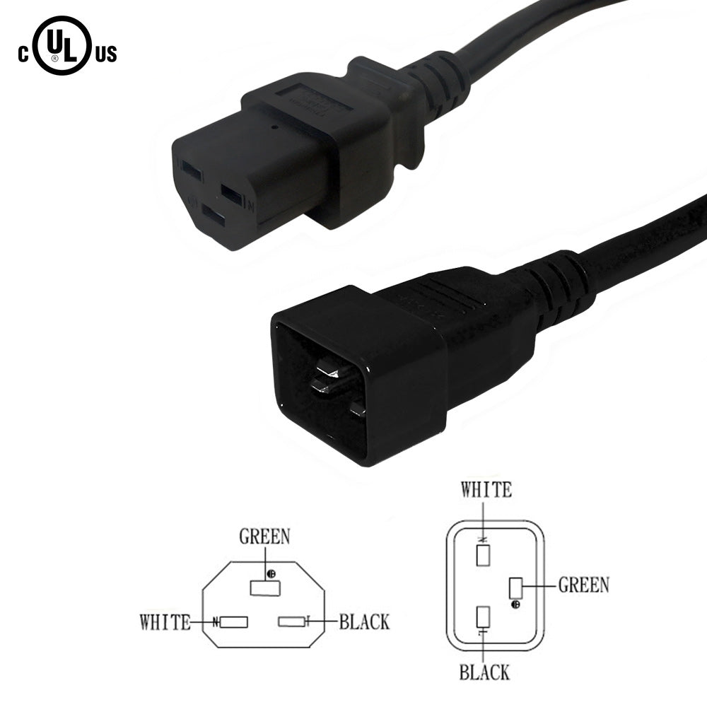 IEC C20 to IEC C21 Power Cable - 12AWG - SJT Jacket