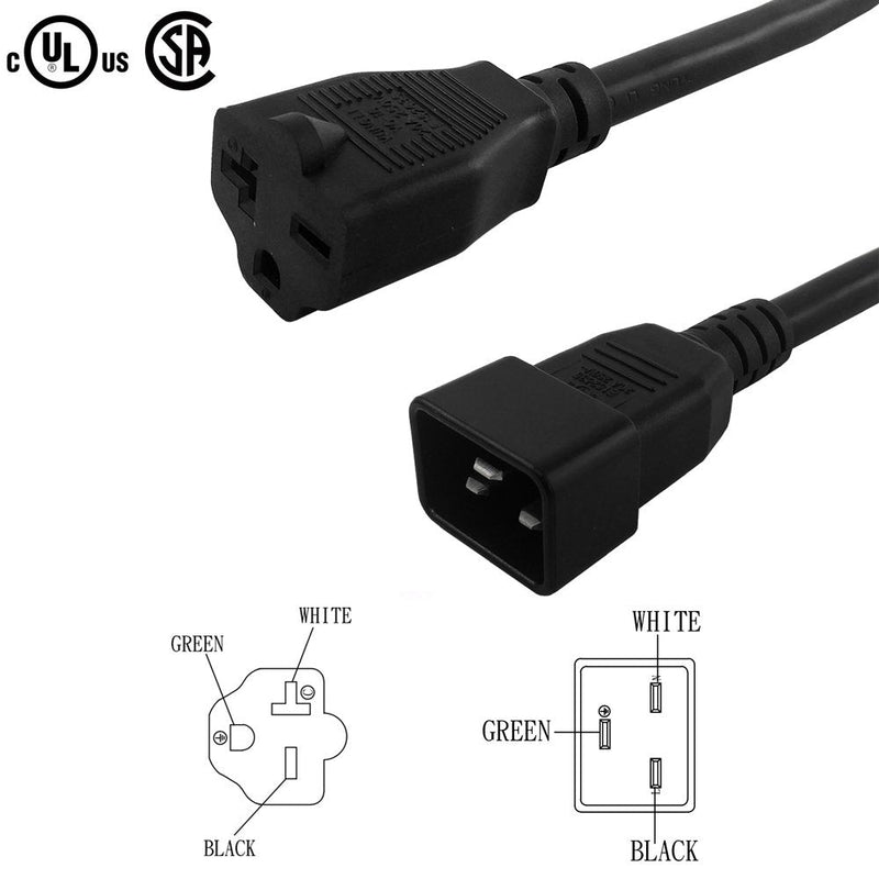 IEC C20 to NEMA 6-15/20R Power Cable - SJT