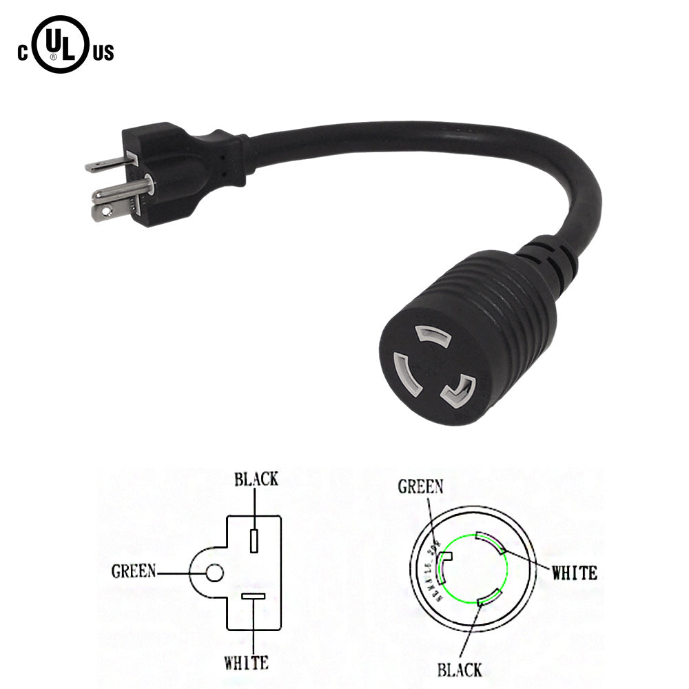 1ft NEMA 6-20P to NEMA L6-20R Power Cable - 12AWG - SJT Jacket