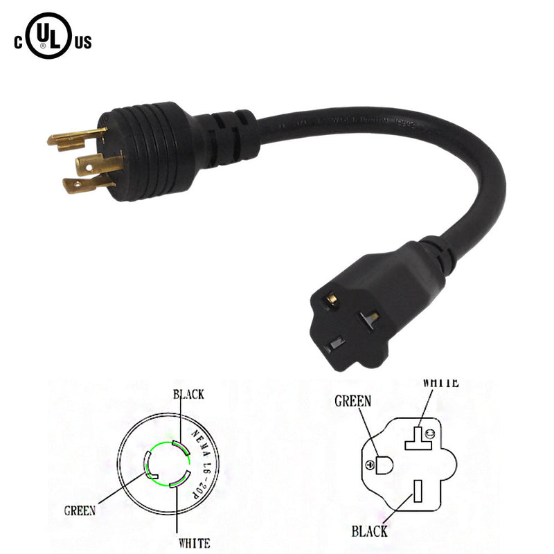 L6-20P to NEMA 6-20R Power Cable - SJT