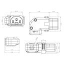 C13 Locking Power Cord Connector - Screw On - Right or Left Angle (IEC-Lock Part