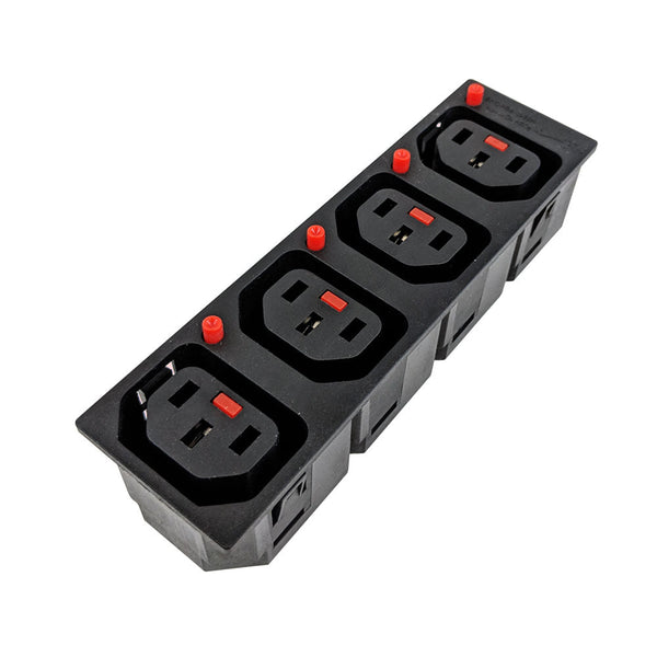 C13 Locking Receptacle 4 Tier 6.3mm Terminal, 1.5mm Panel Thickness - Black IEC-Lock Part #: PA135015BK4